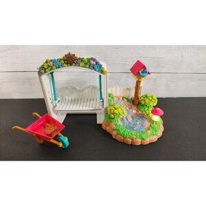 FISHER PRICE LOVING FAMILY DOLLHOUSE KOI POND LIGHTS UP SOUNDS SWING  GARDEN SET